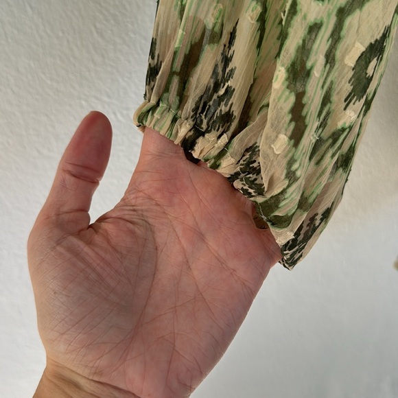 ZARA green abstract print long sleeve chiffon Swiss dot tie neck dress size XS - Picture 7 of 12